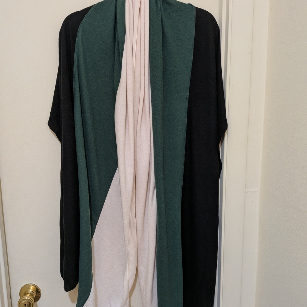 DONNI Colorblock Open Cardigan Wrap Poncho Green Black Cream Made USA